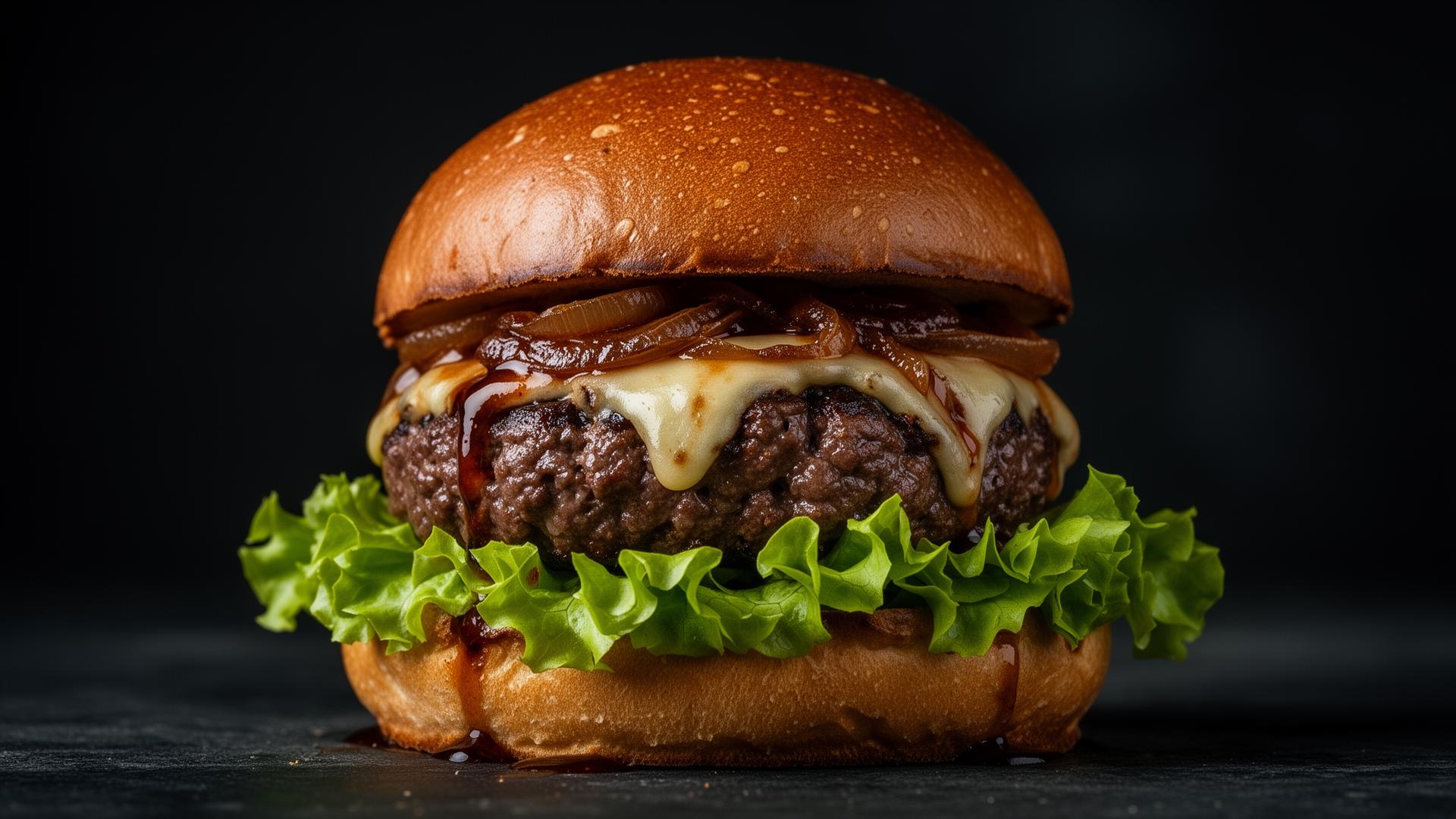 Sauced Up signature beef burger with melted cheese and caramelized onions